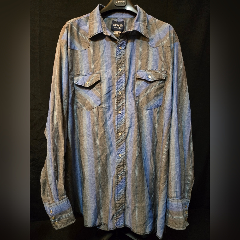 Vintage Wrangler Long Sleeve Pearl Snap Striped Pocket Flannel Shirt (Size 3XL)